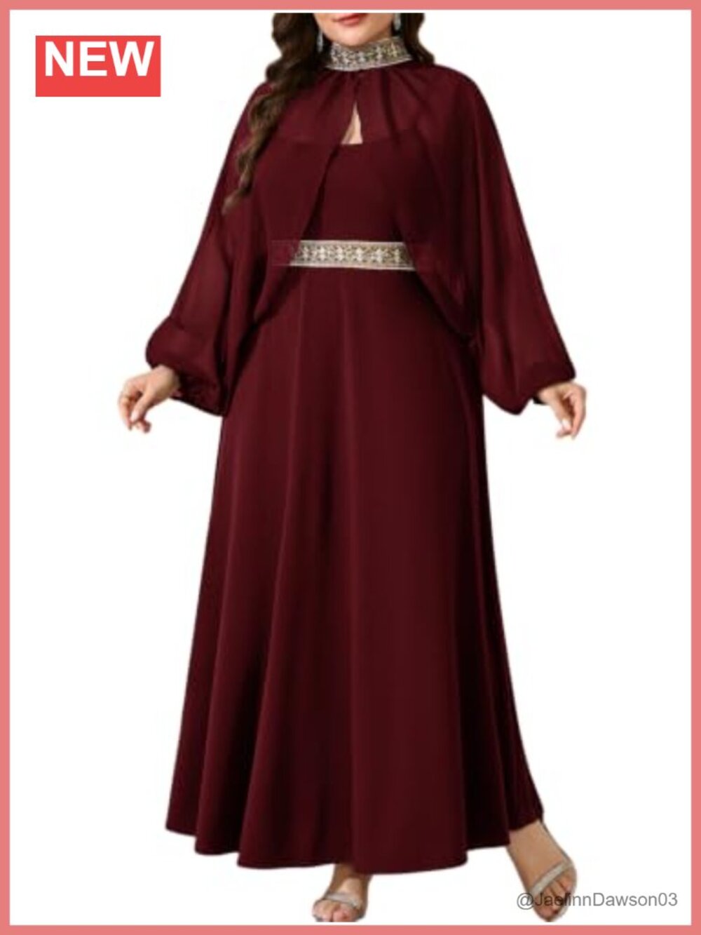 Plus Size Formal Cape Sleeve Wedding Guest Maxi Dress A-Line